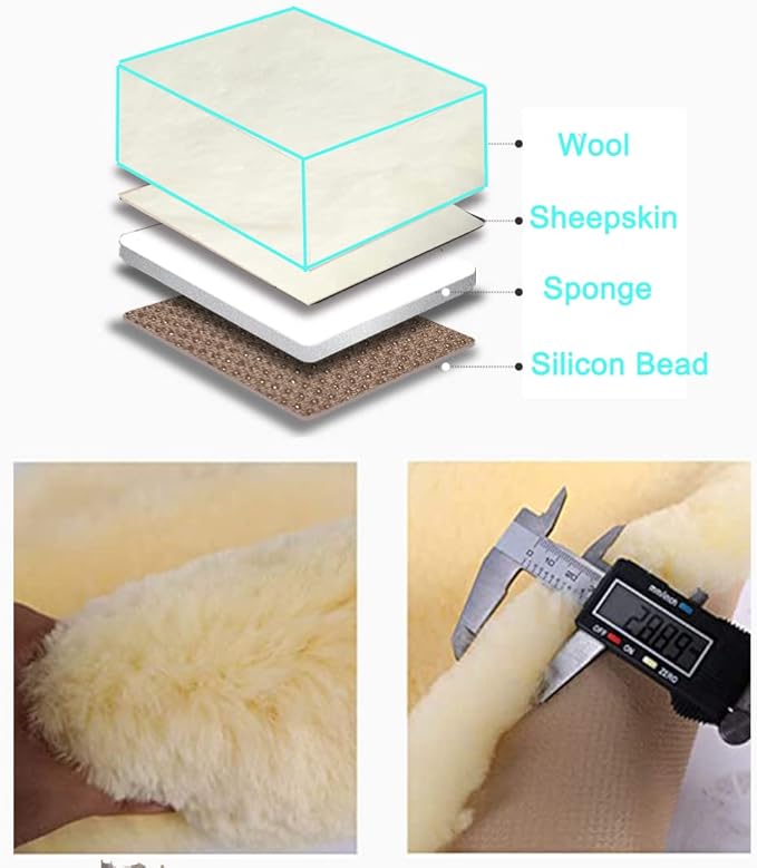 OGLAND Fluffy Genuine Australia Sheepskin Car Seat Cover for Auto Interior Accessories with Soft Fuzzy Wool Eco-Friendly Natural Fur Non-Slip (White, Back)