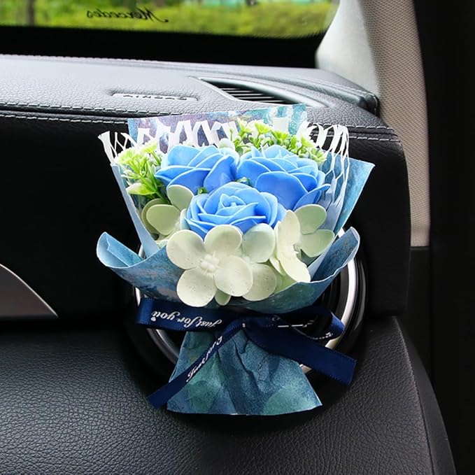 Mini Car Vent Clip Air Freshener, Aesthetic Floral Soap Rose Bouquet Diffuser Decor, Reusable Essential Oil Aroma Pad, Cute Car Accessories Gift for Women (Style K)