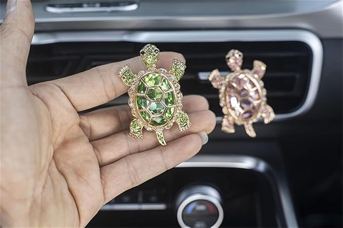 2 PCS Turtle Car Air Vent Clips, Lovely Tortoise Car Interior Decor Car Aroma Diffuser Vent Clip Car Air Freshener Vent Clips Car Accessories Decoration for Girls（Bling Green）
