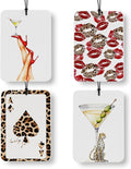 Leopard Print Car Air Freshener 4 Pcs, Funky Trendy Girly Cheetah Dirty Martini Ace Card Lips Decor for Cars Closet Drawer Books Accessories Gifts