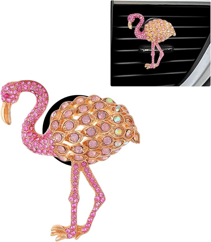 Bling Flamingo Car Air Freshener Vent Clip,Cute Pink Car Accessories,Rhinestone Auto Interior Dashboard Decoration for Women,Refillable Fragrance Diffuser