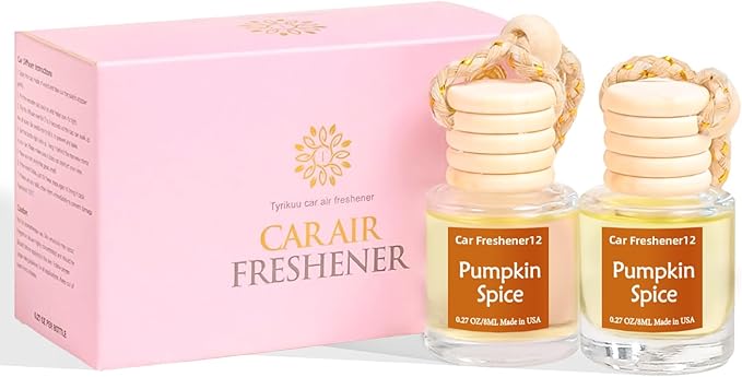 Hanging Car Air Freshener, Long Lasting Essential Oil Diffuser, Non-Toxic Pumpkin Spice Scent, Cute Car Fresheners for Women, 2 Pack Made in USA