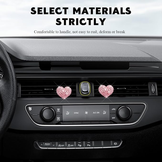4PCS Bling Heart Air Vent Clips, Car Air Freshener for Women, Air Fresheners Diffuser Clip Charm, Car Air Conditioning Outlet Clip Decorative Accessory for Women Girls (Pink, Style1)