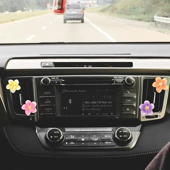 5pcs Car Air Vent Clip Decoration,Colourful Plumeria Car Air-Conditioning Outlet Clip Charm,Yellow Blue Pink Flower Auto Interior Accessory, Air Freshener Decor Gift for SUV,Truck,Bus
