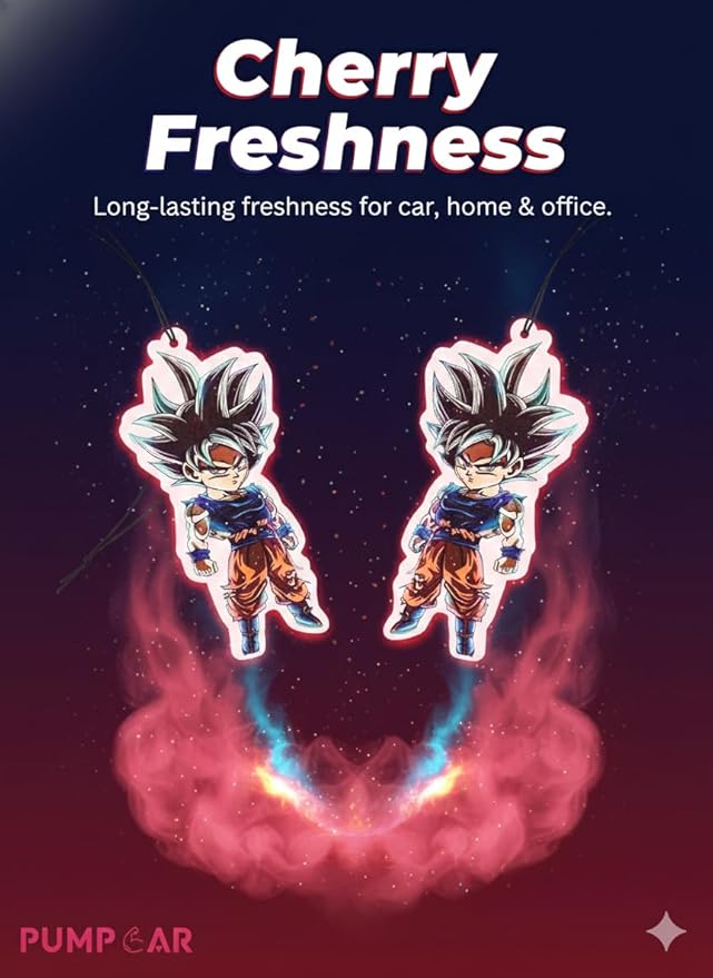 PumpCar 2 pieces Chubby Goku Ultra Instinct double-sided hanging Japanese anime cherry-scented Dragon Ball car air freshener Cool anime hanging for rearview mirror Car Interior Accessories Gifts