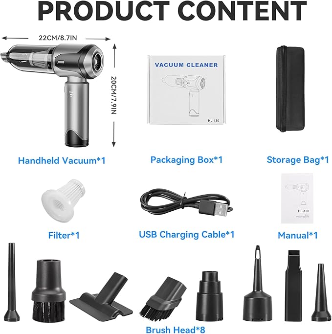 Handheld Vacuum Cleaner, 22000Pa Powerful Car Vacuum Cleaner Cordless, Lightweight Mini Car Hoover, Rechargeable Portable Air Duster for Car, Home, Kitchen