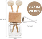 20 Pack Car Diffuser Bottles Empty, Essential Oil Diffuser Bottle with Vent Clip, Clear Glass Perfume Bottle, Wooden Cap Aromatherapy Car Air Freshener Diffuser for Auto Fragrance, Cars Decor