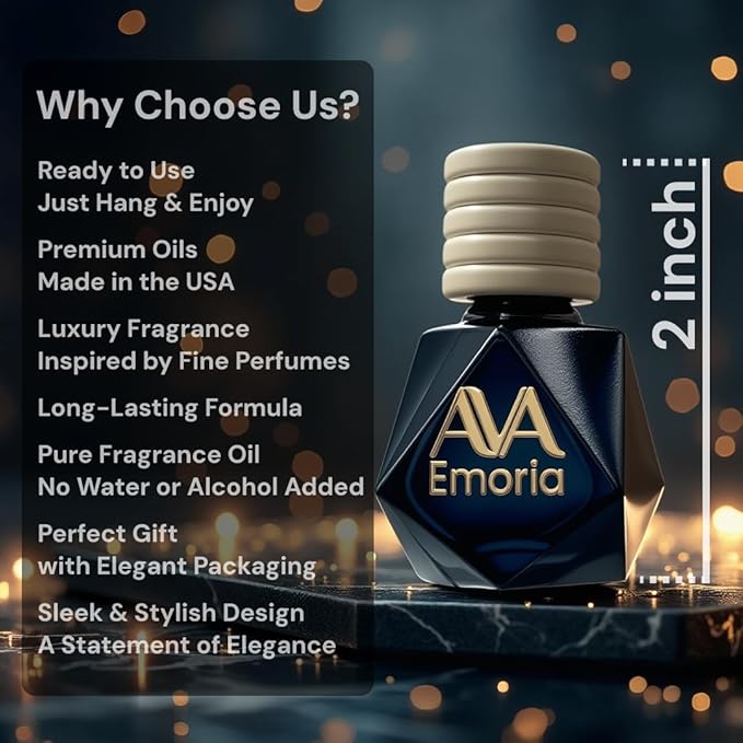 Emoria Luxury Car Air Freshener for Women – Hanging Car Diffuser with Vanilla, Peony & Pomegranate, Made with Premium Oils, Elegant Gift-Ready Packaging
