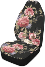 Dark Vintage Floral Flowers Print Car Seat Covers Set of 2,Seamless Floral Pattern with Peonies Watercolor Universal Auto Front Seat Protector for Women Cute Car Accessories Fit for Car Truck