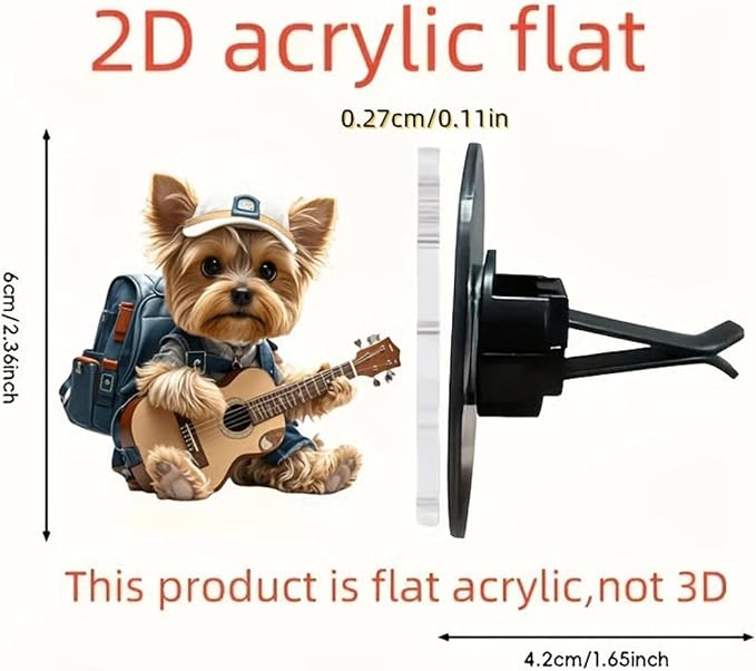 Strumming Yorkie Car Vent Clip, 2d Acrylic Cute Air Freshener for Car, Dog Car Freshener Clips, Solid Scented Air Vent Clips, Auto Interior Decoration Accessories for Women Men