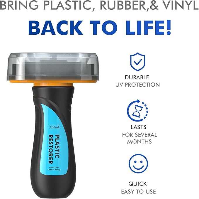 Plastic Restorer for Cars Resists Water, UV Rays, Dirt, Automobile Ceramic Coating Plastic Trim Restore with Handle Applicator, Not a Dressing, Highly Concentrated, 100ml