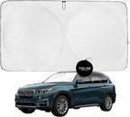 Windshield Sun Shade -Certified 99.87% UVB & 99.02% UVA Car Sun Shade. Award Winning Sunshade - Patented Technology | Compatible for BMW X5 (2014-2018) | Car Shades by Kinder Fluff