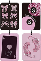 Retro Pink Leopard Car Air Freshener 4Pcs, Pink Black Cheetah Print Car Accessories Interior, Lucky 8 Ball Bows Girly Mirror Decor Hanging, Coquette Bows Air Freshener for Women Cars (Vanilla)