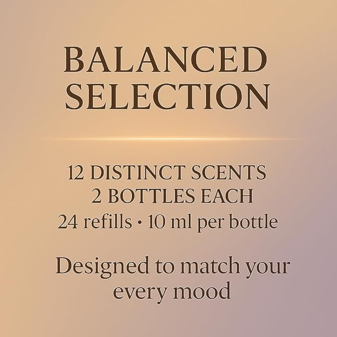 Car Air Freshener Refill Liquid Set of 24 x 10 ML - Smart Car Air Freshener Refill - Car Fragrance Refill - Car Diffuser Refill (Balanced Selection)
