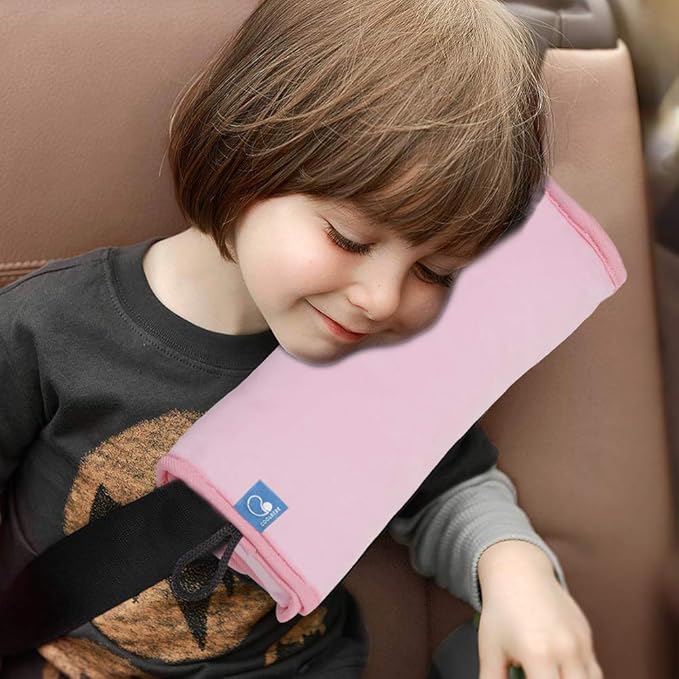COOLBEBE Seat Belt Pillow for Kids, Extra Soft Toddler Travel Pillow for Car Seat, Universal Carseat Strap Cushion Pads for Childs Baby People Adults, Pink