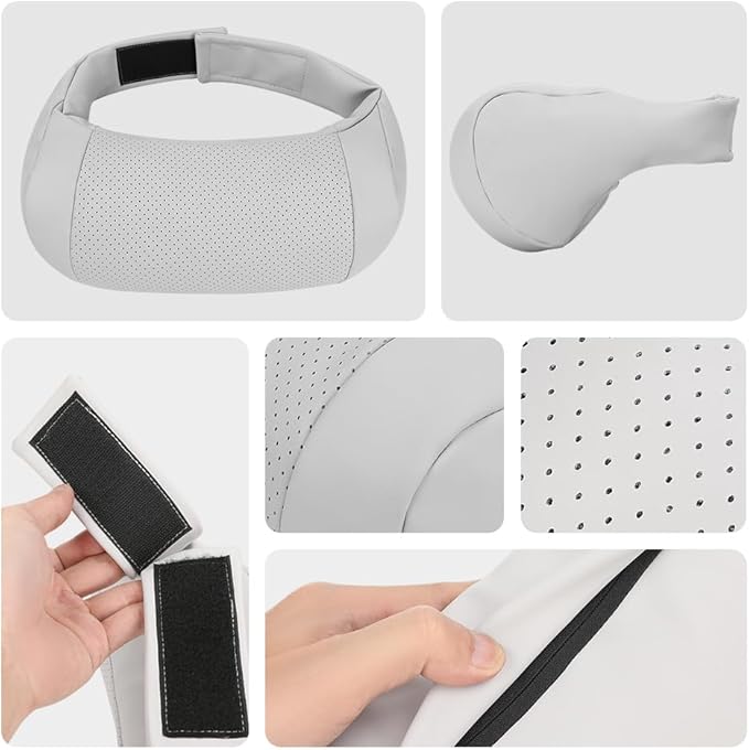 Car Neck Pillow, headrest, Cushion. Three-Point fit to The Neck Curve, Stable Support for The Cervical Spine, relieves Neck Soreness. Perforated PU Leather with high Breathability, Durable 1P（Grey）