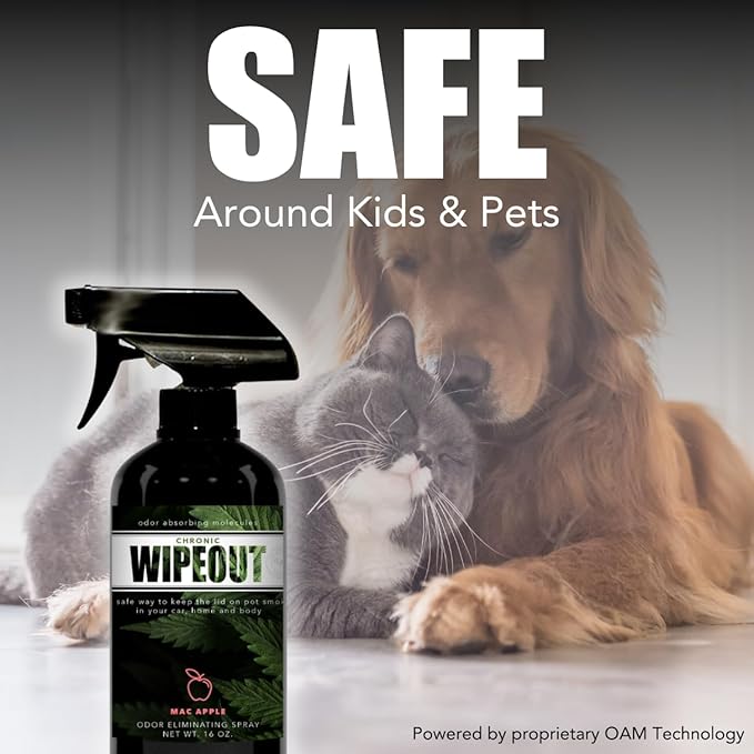 Chronic Wipeout Smoke Smell Eliminator for Home, Cars, Hands, Hair, Clothes, & More | Smoke Odor Eliminating Spray for All Kinds of Strong Smoke | Gifts for Smokers - Apple 2 Pack (16 oz)