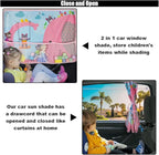 Car Window Shade for Baby, Blackout Car Window Curtain with Storage Pockets & 7 Suction Cups, Cartoon Pattern Cars Side Window Sun Shade Cover for Sun/Heat/UV Rays Protection (Pink-Elephant)