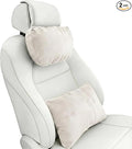 2PCS Car Pillow for Car Neck Pillow for Driving Seat Neck Support Soft Cushion Back Support Head-Rests for Vehicle Sleeping with Elastic Adjustment Strap (Beige, Head and Lumbar)
