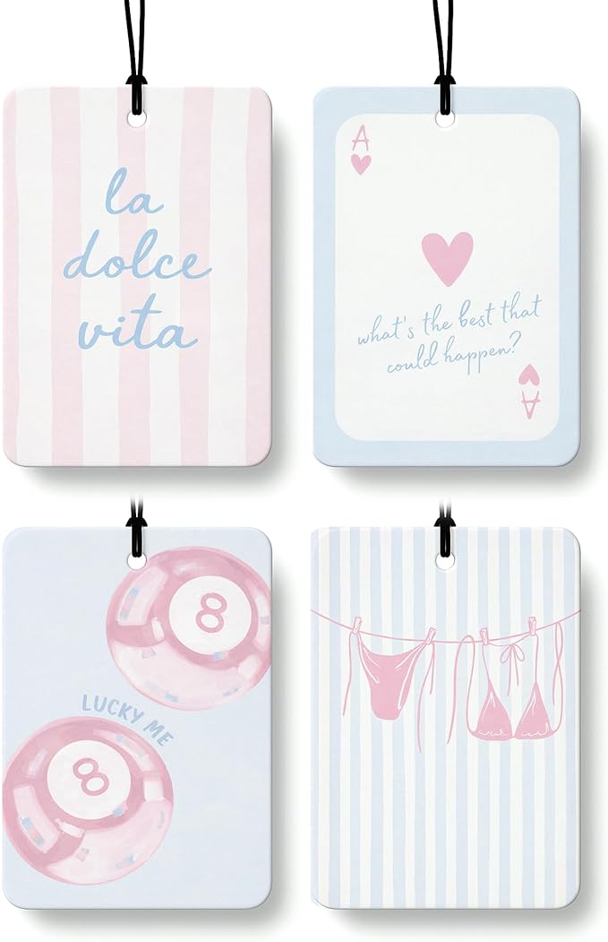 Preppy Summer Beach Car Air Freshener 4 Pcs, Coastal Ace Card lucky 8 Dice Bikini Summer Hanging Air Freshener for Closet Drawer Books, Girly Beachy Car Accessories Mirror Decor for Women