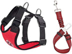 SlowTon Dog Seat Belt Harness for Car, Dog Car Harness Adjustable Mesh Breathable & Dog Seatbelt Safety Tether with Elastic Bungee for Small Medium Large Pets(Red Seatbelt, Single Clip, XXXS)