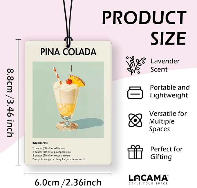 Lacama Trendy Retro Cocktail Car Air Freshener 3Pcs, Funky Classic Cocktail Art Aesthetics Cars Scents Air Freshener for Women Girls Gifts, Vintage Car Accessories Interior Mirror Decor Hanging
