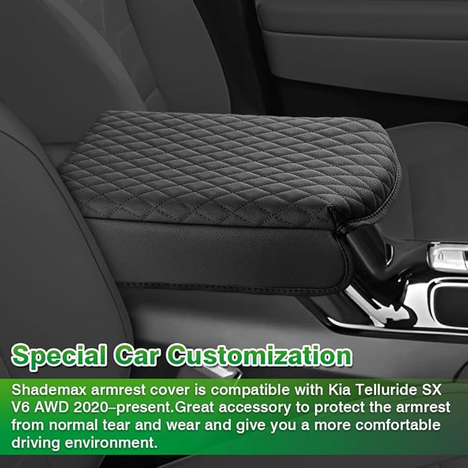 Shademax Center Console Cover for Kia Telluride Accessories 2026 2025 2024 2023-2020 Armrest Cover Cushion Pad PU Leather Armrest Seat Box Cushion Middle Console Lid Protector Anti-Scratch