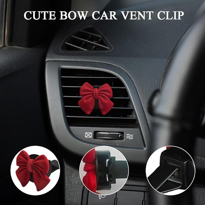 6PCS Bow Car Air Vent Clips, Cute Car Air Freshener Outlet Vent Clip, Coquette Bow Car Diffuser Perfume Clip, Universal Auto Air Conditioning Accessories for Women Girls (Red, 6PCS)