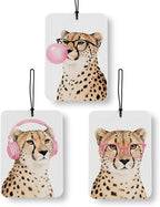 Trendy Leopard Print Car Air Freshener 3 Pcs, Funky Y2k Girly Pink Bubblegum Cheetah Decor for Cars Closet Drawer Books Accessories Gifts