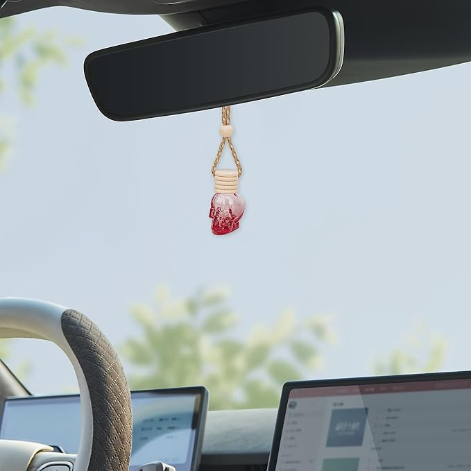 Skull Car Air Freshener, Hanging Refillable Diffuser Bottles for Essential Oils, Perfume Pendant for Auto Interior Decor & Aromatherapy (6Pcs）