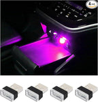 Augeny 4 PCS USB LED Car Interior Atmosphere Lamp, Plug-in USB Decor Night Light, Portable Auto Ambient Lighting Kit, Universal Vehicle Interior Accessories for Most Cars (Purple)