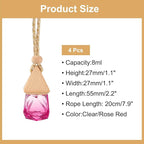 uxcell 4pcs Hanging Car Air Freshener Perfume Bottle, 8ml Pendant Empty Clear/Rose Red Glass Essential Oil Aromatherapy Diffuser with Wooden Cap for Car Decor (Clear/Rose Red, Rhombus)