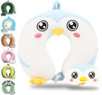 Sexysamba Cartoon Headrest & Neck Pillow for Kids Boys & Girls, Teens, Travel Accessories for Airplane, Car, Recline, Memory Foam Cute Travel Pillow with Sleep Eye Mask - Penguin