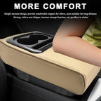 Car Center Console Armrest Pillow, 14"×8.3" Waterproof Leather Armrest Box Cover with Cup and Phone Holder, Soft Memory Foam Arm Rest Console Pad Protector for SUV Truck (Beige, Glossy)