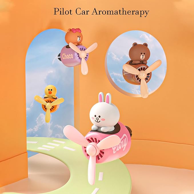 Car Fragrance Diffuser Pilot car air Outlet Fragrance Diffuser Cartoon Rotating Fan Leaf car Perfume Cute Cartoon Shape car Perfume air freshener with 2 fragrances