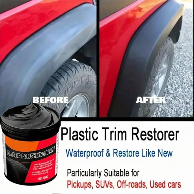Car Interior Plastic Restorer Black, 5.3 Oz Car Trim Restorer with Sponge Applicator, Long-Lasting Waterproof Formula to Restore Faded Plastic & Rubber for Automotive