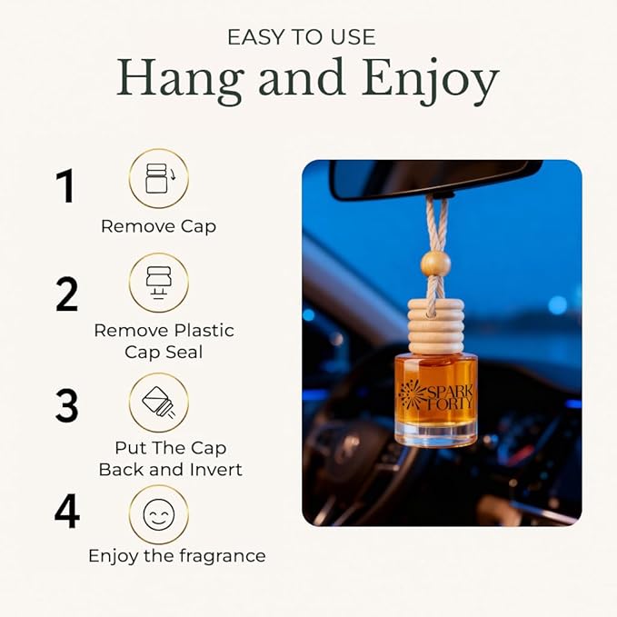 Night Car Perfume Car Air Freshener 30-Day Luxury Hanging Diffuser & Cologne Gift Set for Men & Women, Long-Lasting Essential Oil Woody Sweet Floral Car Scent Subtle