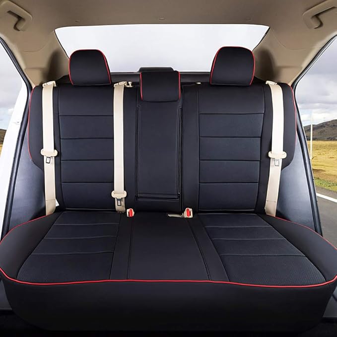 EKR Rav4 Seat Covers Custom Fit for Toyota Rav4 LE(NOT for Hybrid) 2013 2014 2015 2016 2017 2018,Leather Car Seat Cover for Trucks SUV Full Set,Faux Leather(Black with Red Trim)