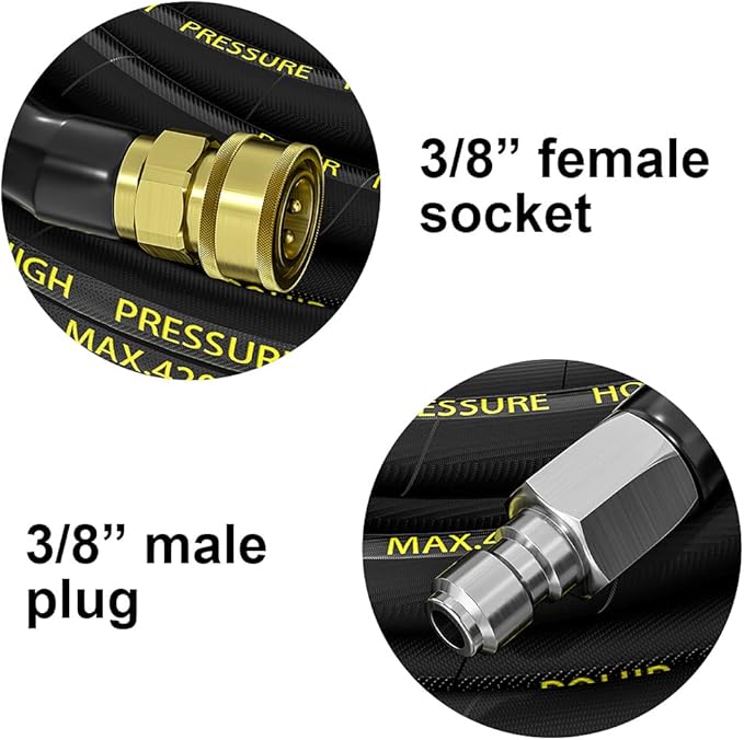 POHIR Power Washer Hose 25FT x 1/4 Inch with 3/8" Quick Connector, High Tensile Wire Braided Heavy Duty Kink Resistant High Pressure Hose 4200PSI, 2 Pcs M22 to 3/8 Adapters Set Accessories