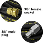POHIR Power Washer Hose 25FT x 1/4 Inch with 3/8" Quick Connector, High Tensile Wire Braided Heavy Duty Kink Resistant High Pressure Hose 4200PSI, 2 Pcs M22 to 3/8 Adapters Set Accessories
