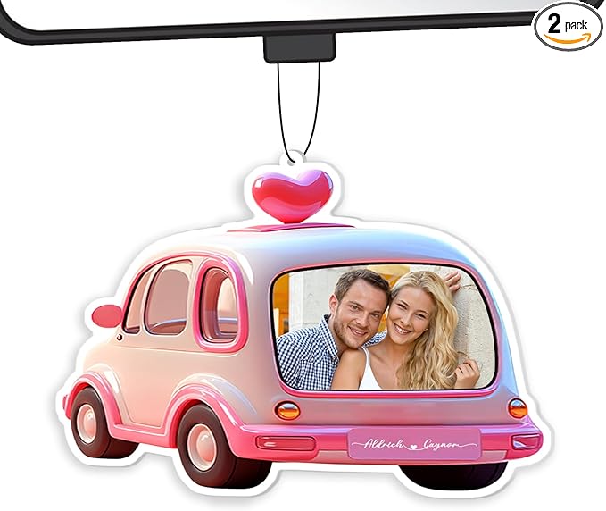 Personalized Valentine's Day Car Air Freshener with Pictures, I Love You, Drive Safe, Fun Couple Gift, Hanging 2Pack