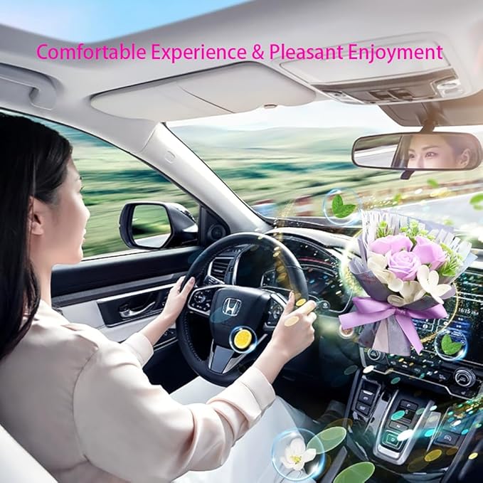 Mini Car Vent Clip Air Freshener, Aesthetic Floral Soap Rose Bouquet Diffuser Decor, Reusable Essential Oil Aroma Pad, Cute Car Accessories Gift for Women (Style D)