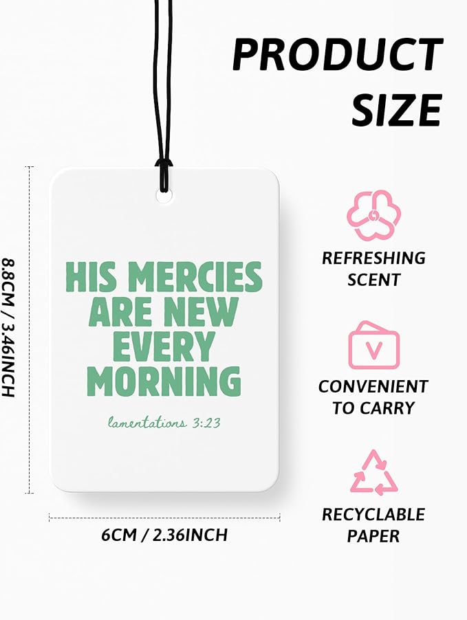 Green Christian Car Air Freshener 4 Pcs, Girly Pink Bow Floral Religious Hanging Air Freshener for Cars Closet Drawer Books, Cute Preppy Christian Car Accessories Mirror Decor for Women