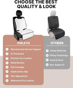 Owleys Premium Leather Car Seat Protector for Child Car Seat Cover from Dirt Scratches (White Set Kick Mat+Seat Protector)