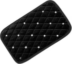 Bling Car Center Console Cover, Soft Fluffy Armrest Seat Box Cushion Pad, Crystal Diamond Arm Rest Protection Mat, Automotive Interior Decoration Accessories for Most Vehicles (Black)
