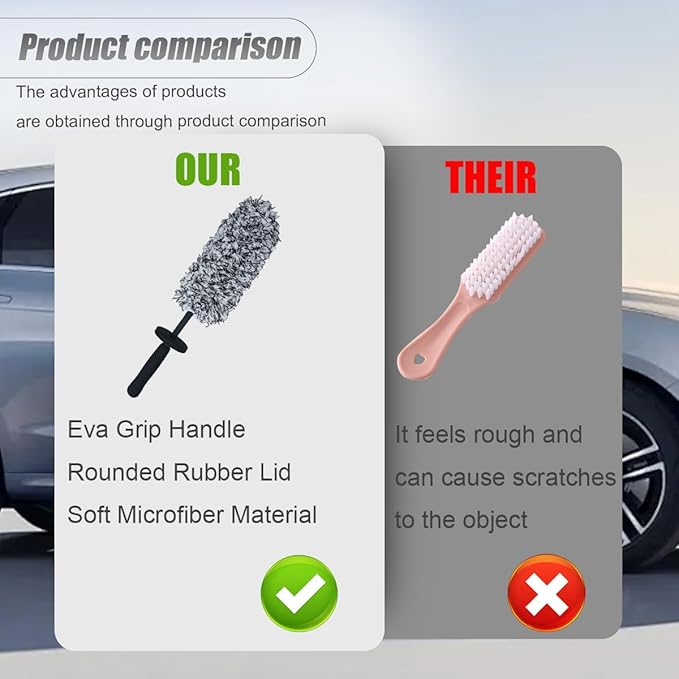 Car Wheel Cleaner Brush, Soft Microfiber Wheel Rim Cleaner, Non Scratch Car Detailing Brush, Highly Water Absorption & Removable Tire Brush, Vehicle Rim Wash Tool (Grey)