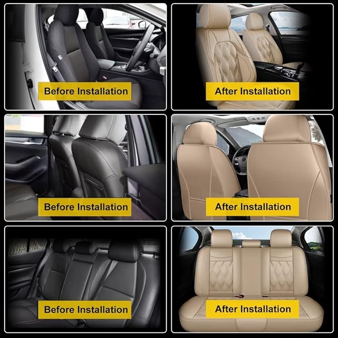 AOMSAZTO Car Seat Covers,Full Set 5 Seats Custom Fit for Honda CR-V 2015-2025 2026,Leather Car Seat Cover Seat Cushion Protector,Airbag Compatible Waterproof Beige