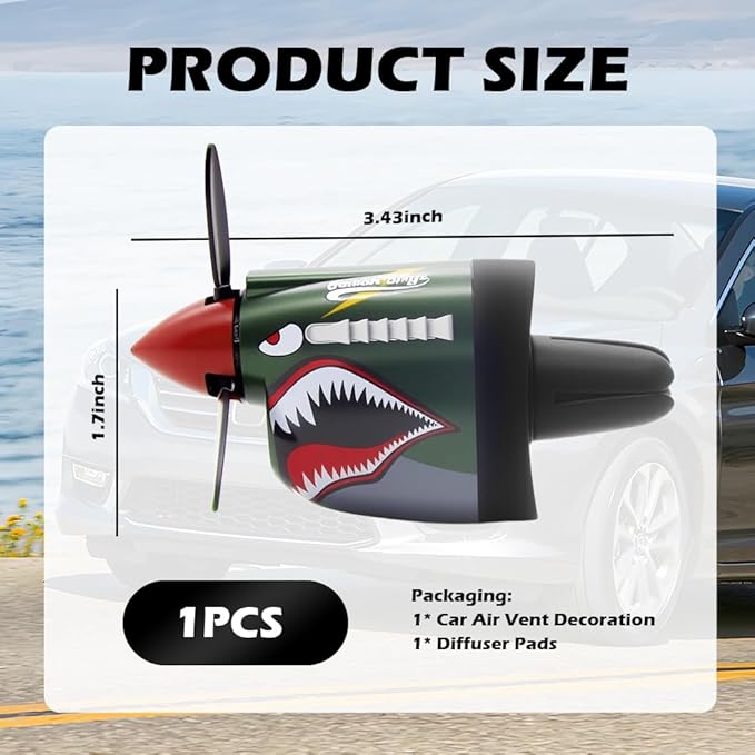 P-40 Fighter Plane Car Vent Decor,Creative Air Vent Clips Fit for Horizontal/Vertical Air Vents,P-40 Warhawk Car Airs Freshener with Rotating Propeller as Cool Gifts for Men