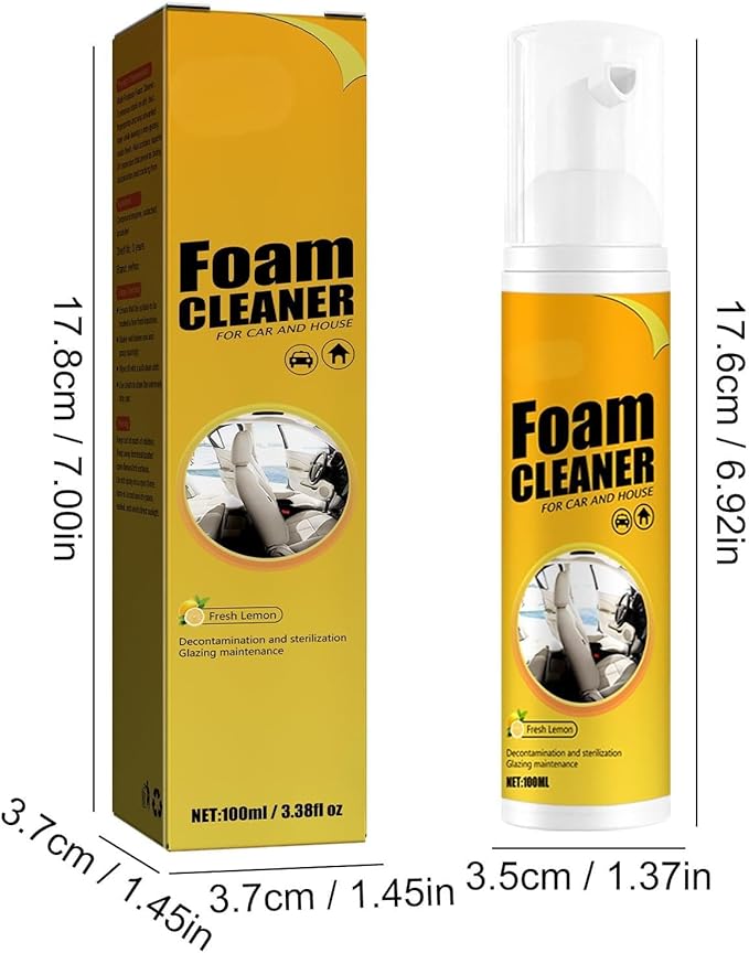 Car Interior Cleaner Foam – Multi-Surface Steering Wheel, Leather Seat & Dashboard Cleaner, 100ml | Enzyme-Powered Formula, Safe for All Surfaces, Quick Stain Removal (2 Pack)