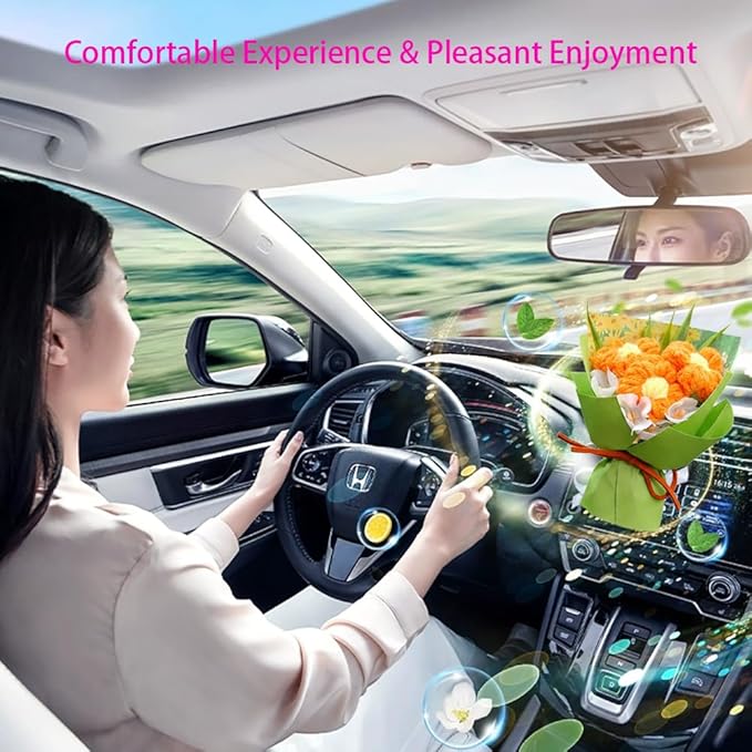 Mini Daisy Bouquet Car Vent Clip Air Freshener, Small Artificial Flowers Car Accessories, Reusable Essential Perfume Diffuser with Lemon & Blank Pad, Dashboard Yarn Floral Decor, Gift for Car(Style G)